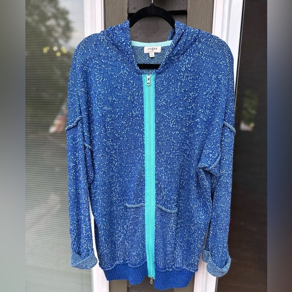 Umgee Blue and Teal Knit Jacket - Picture 1 of 5